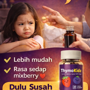 Aktivnatura ThymoKidz™ 1mg Thymoquinone Kids Gummy Gummy harian kanak-kanak dengan Habbatus Sauda premium, rasa Mixberry & bebas gelatin
